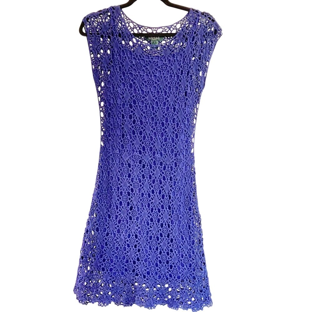 Ralph Lauren Women's Small Lattice Lace Cap-Sleeve Dress, Royal Blue
